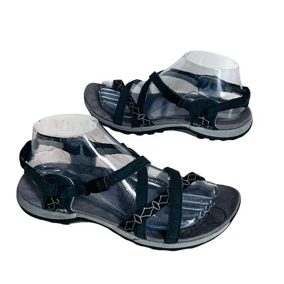 Merrell Sandals Footbed Shoes Womens Size 8 Black Gray Strappy Gorpcore - Picture 1 of 9
